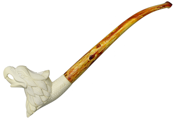 AKB Meerschaum Carved Hungry Hawk Churchwarden (Ali) (with Case)
