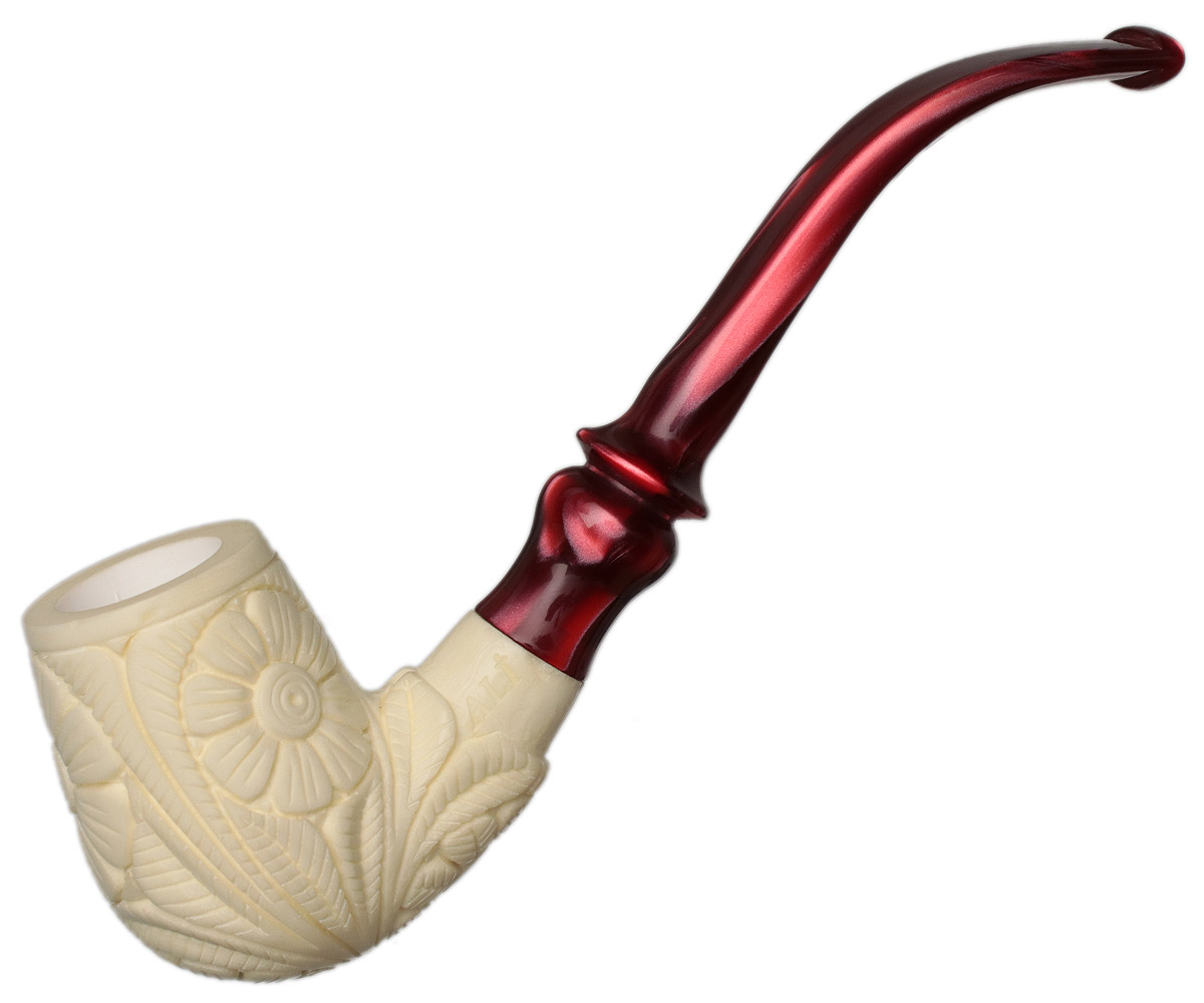 AKB Meerschaum Carved Floral Bent Billiard (Ali) (with Case)