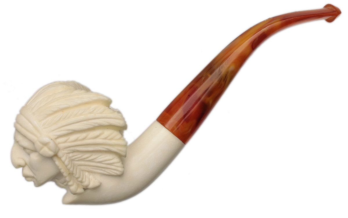 AKB Meerschaum Carved Indian Chief (with Case) Tobacco Pipe