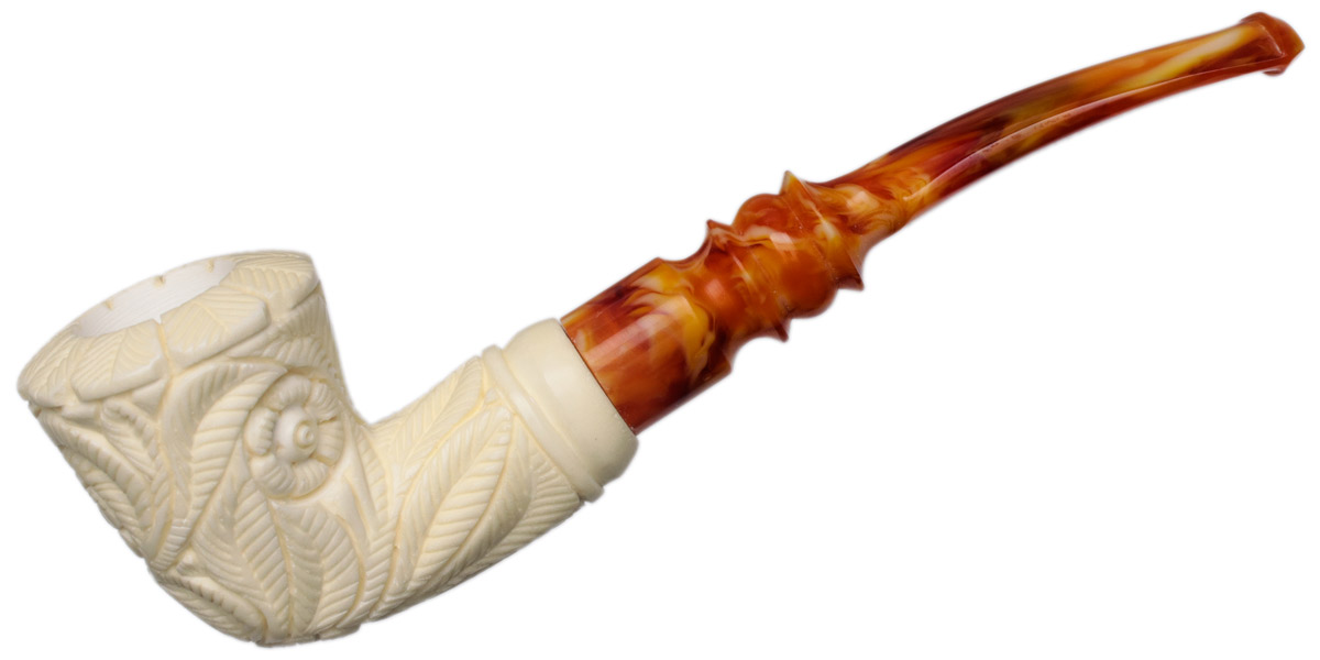 AKB Meerschaum Carved Floral Bent Dublin (with Case)