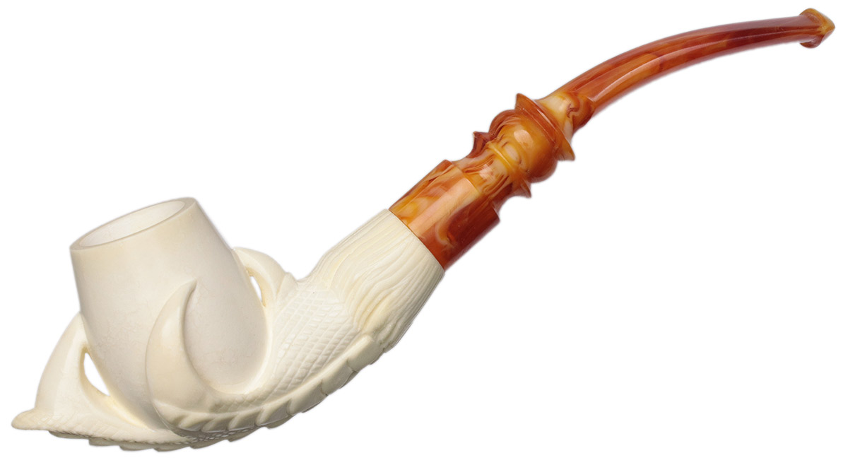 AKB Meerschaum Carved Dragon Claw Holding Vase (with Case)