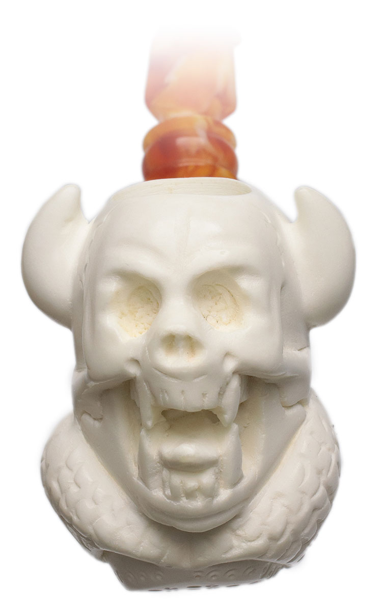 AKB Meerschaum Carved Horned Skull (with Case)
