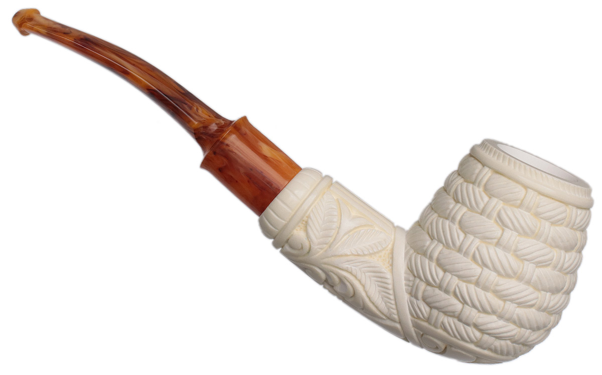 AKB Meerschaum Carved Floral Bent Brandy (Yusuf) (with Case)