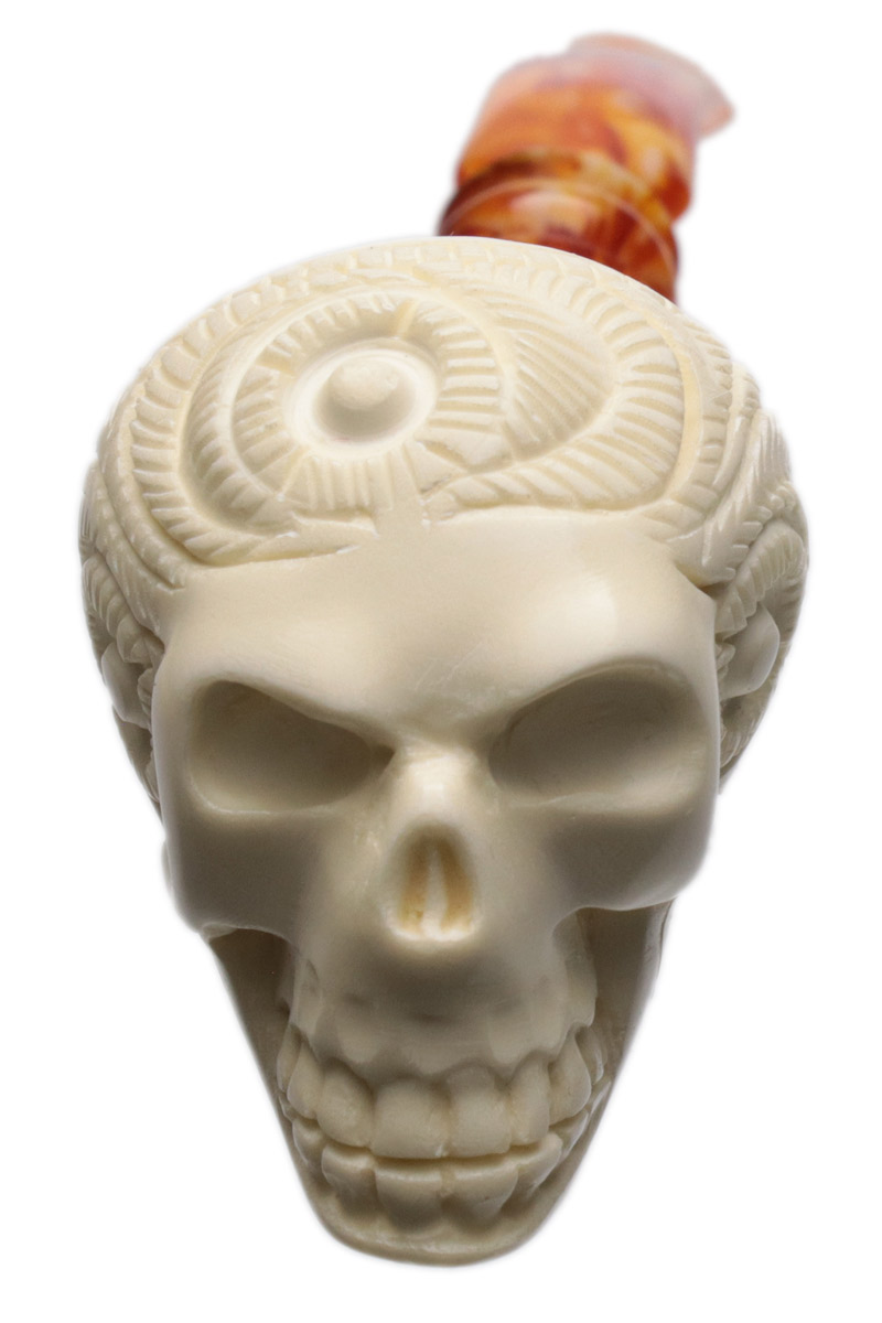 AKB Meerschaum Carved Floral Skull (with Case)