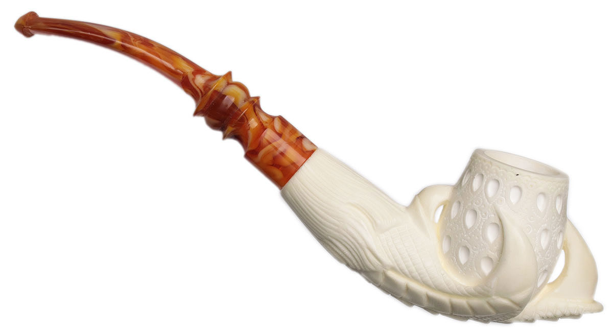 AKB Meerschaum Carved Dragon Claw Holding Vase (with Case)