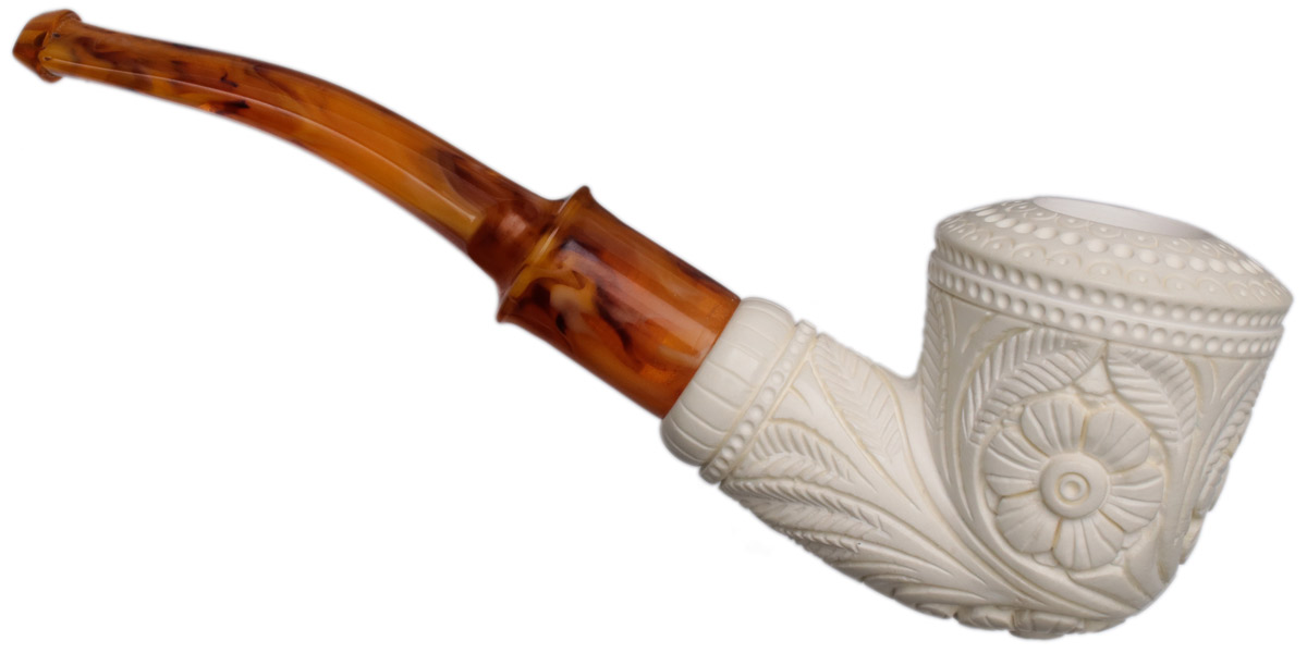AKB Meerschaum Carved Floral Bent Dublin (Yusuf) (with Case)