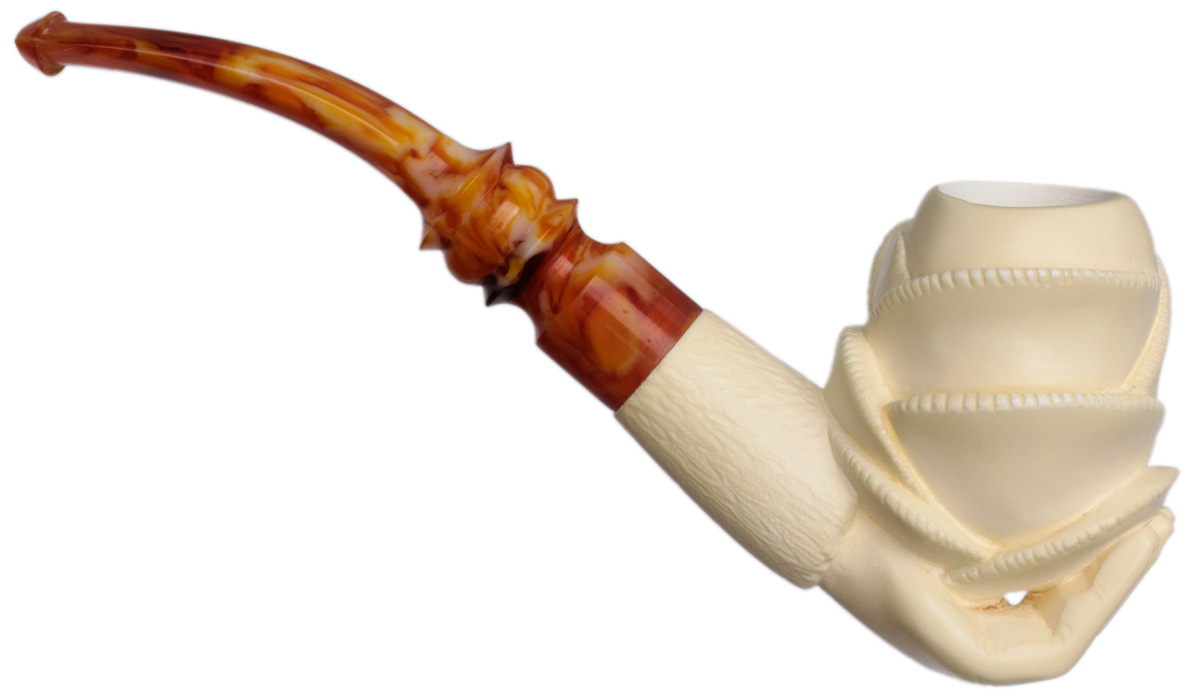 AKB Meerschaum Carved Hand Holding Flower (with Case)