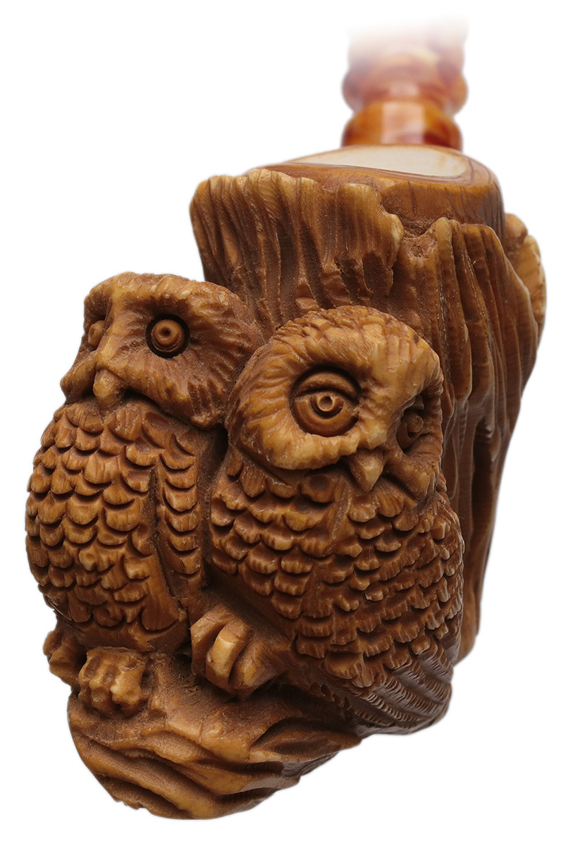 AKB Meerschaum Carved Owls (Karayhan) (with Case)
