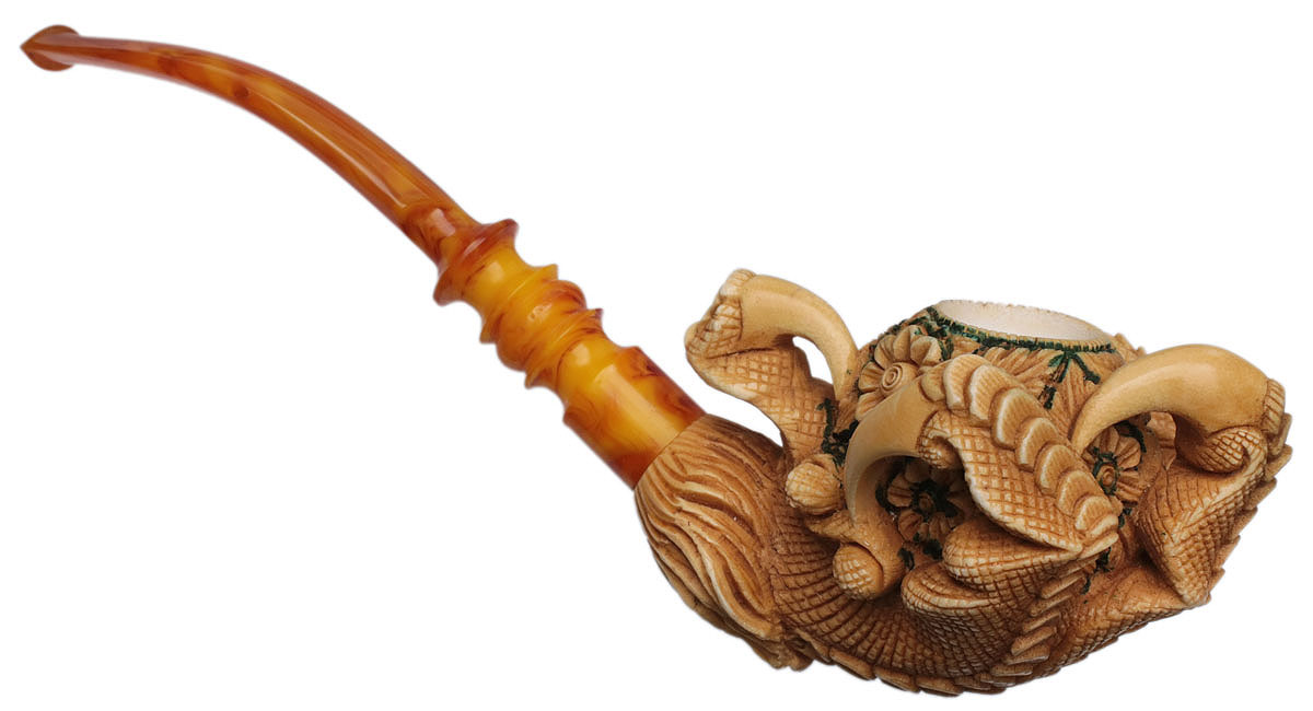 AKB Meerschaum Carved Dragon Claw Holding Vase (Auay) (with Case)