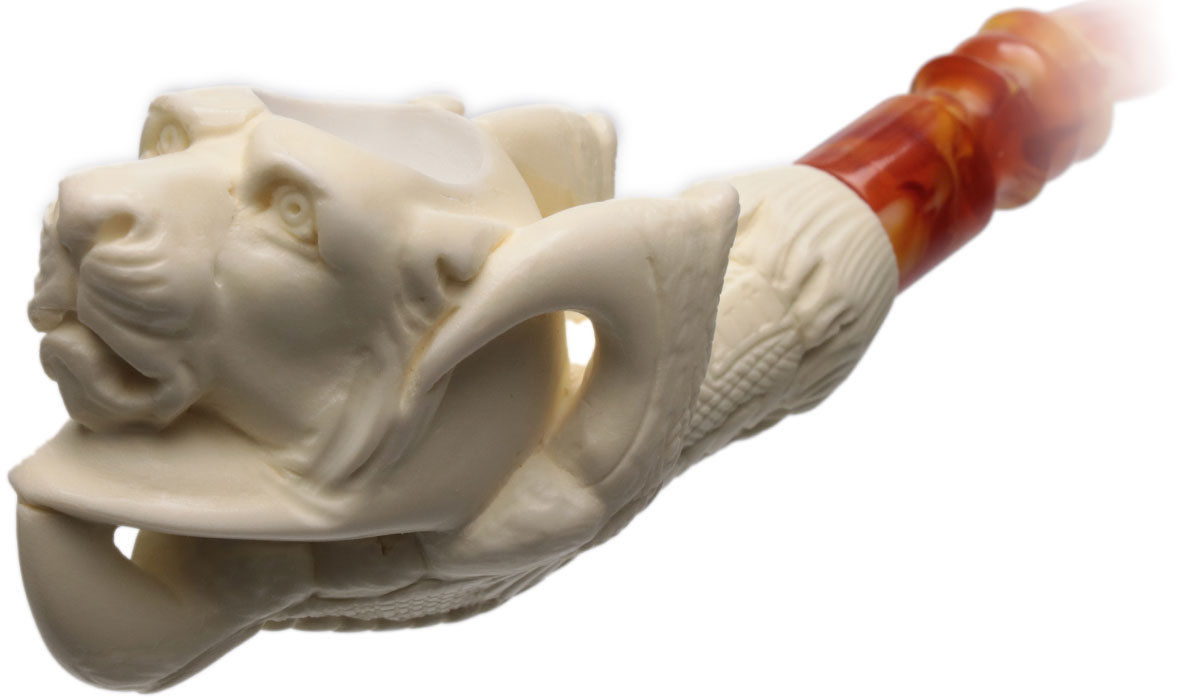 AKB Meerschaum Carved Dragon Claw Holding Lion Head (Ali) (with Case)