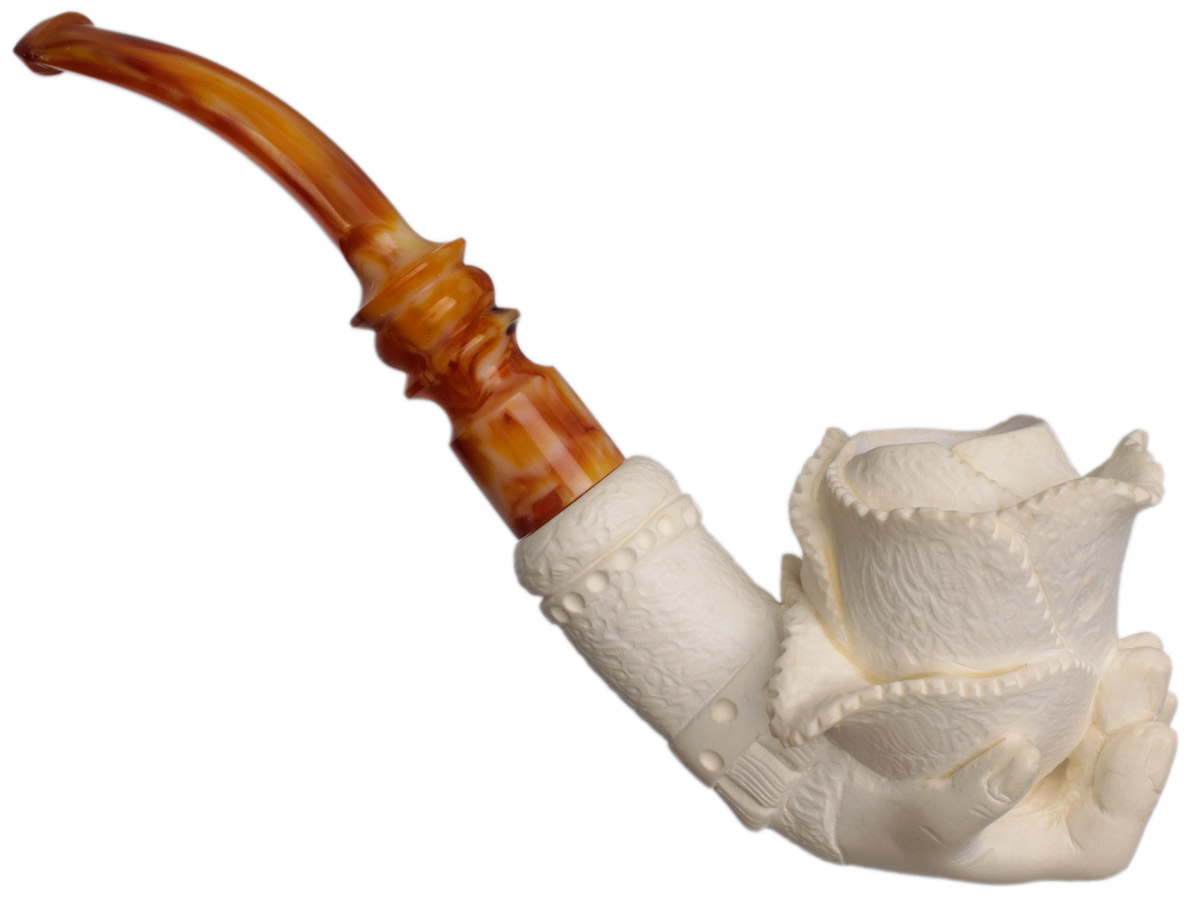 AKB Meerschaum Carved Hand Holding Flower (Cevher) (with Case)