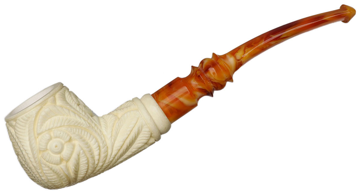 AKB Meerschaum Carved Floral Bent Brandy (with Case)