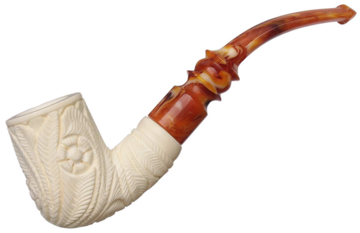 AKB Meerschaum Carved Floral Bent Billiard (with Case)