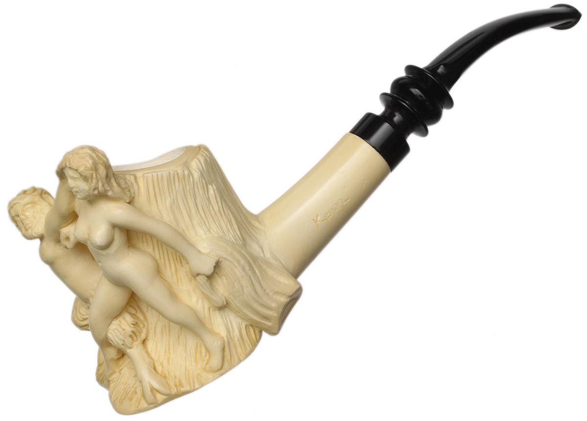 AKB Meerschaum: Carved Faun and Nude (Kenan) (with Case) Tobacco Pipe