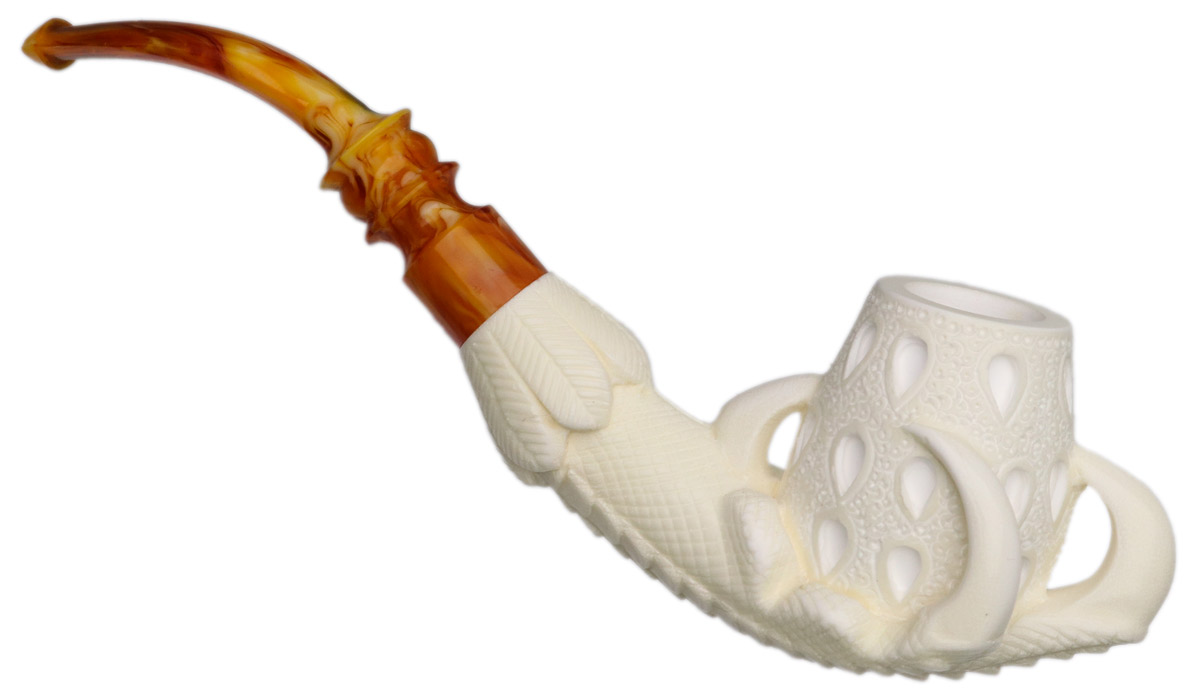AKB Meerschaum Carved Dragon Claw Holding Vase (Ali) (with Case)