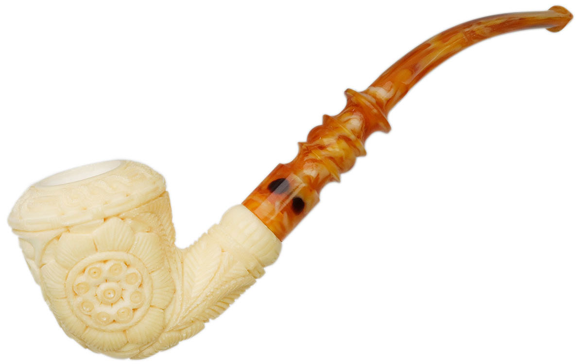 AKB Meerschaum Carved Floral Bent Dublin (H. Ege) (with Case)