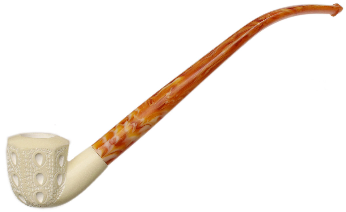 AKB Meerschaum Lattice Paneled Bent Dublin Churchwarden (with Case)
