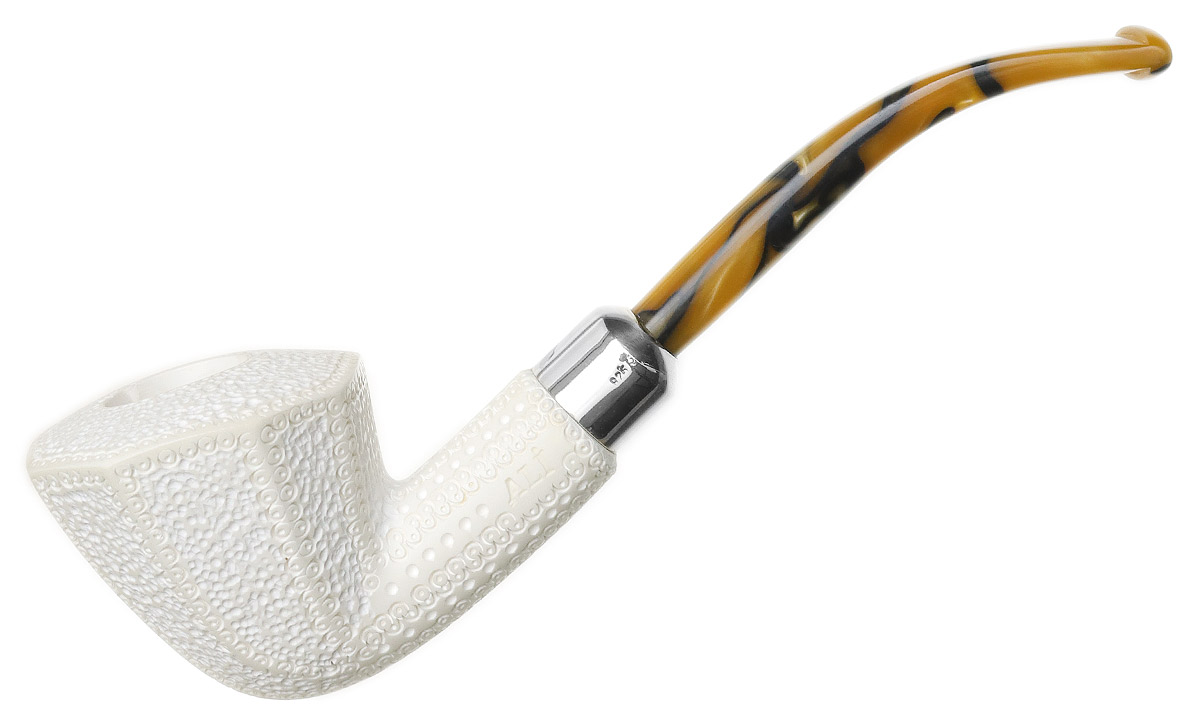 AKB Meerschaum Rusticated Paneled Bent Dublin with Silver (Ali) (with Case)