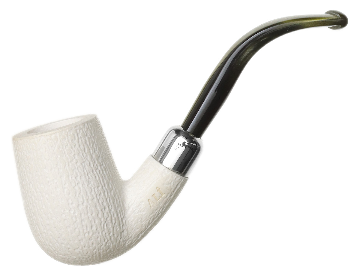 AKB Meerschaum Rusticated Bent Billiard with Silver (Ali) (with Case)