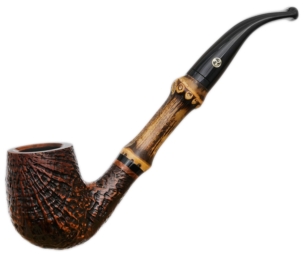 Bamboo Sandblasted Brown Bent Billiard Tobacco Pipe
