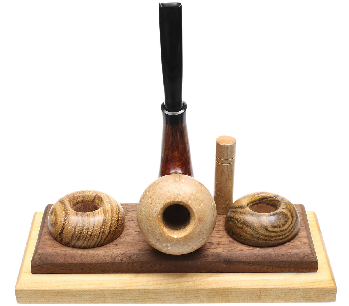 Scott Thile Smooth Calabash with Bocote, Zebrawood, and Maple (491) (with Tamper and Stand)