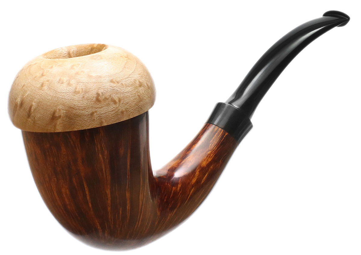 Scott Thile Smooth Calabash with Bocote, Zebrawood, and Maple (491) (with Tamper and Stand)