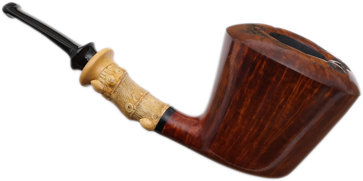Smooth Bent Dublin with Bamboo and Boxwood (1418) (Double Flash) Tobacco  Pipe