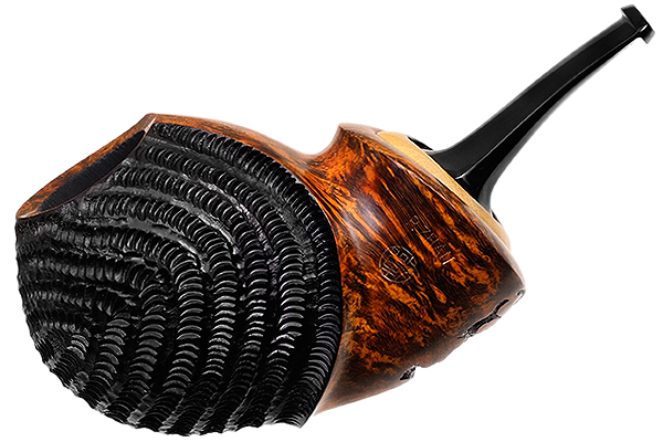 Ping Zhan Partially Rusticated Reverse Calabash Bent Apple with Boxwood