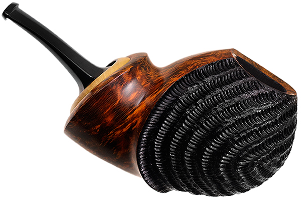 Ping Zhan Partially Rusticated Reverse Calabash Bent Apple with Boxwood