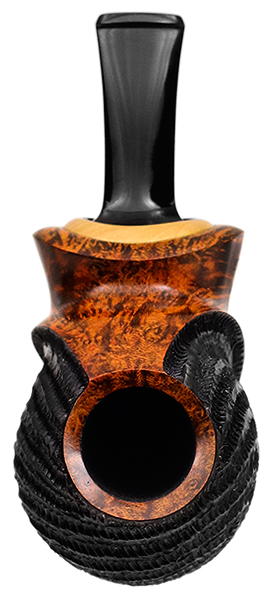 Ping Zhan Partially Rusticated Reverse Calabash Bent Apple with Boxwood