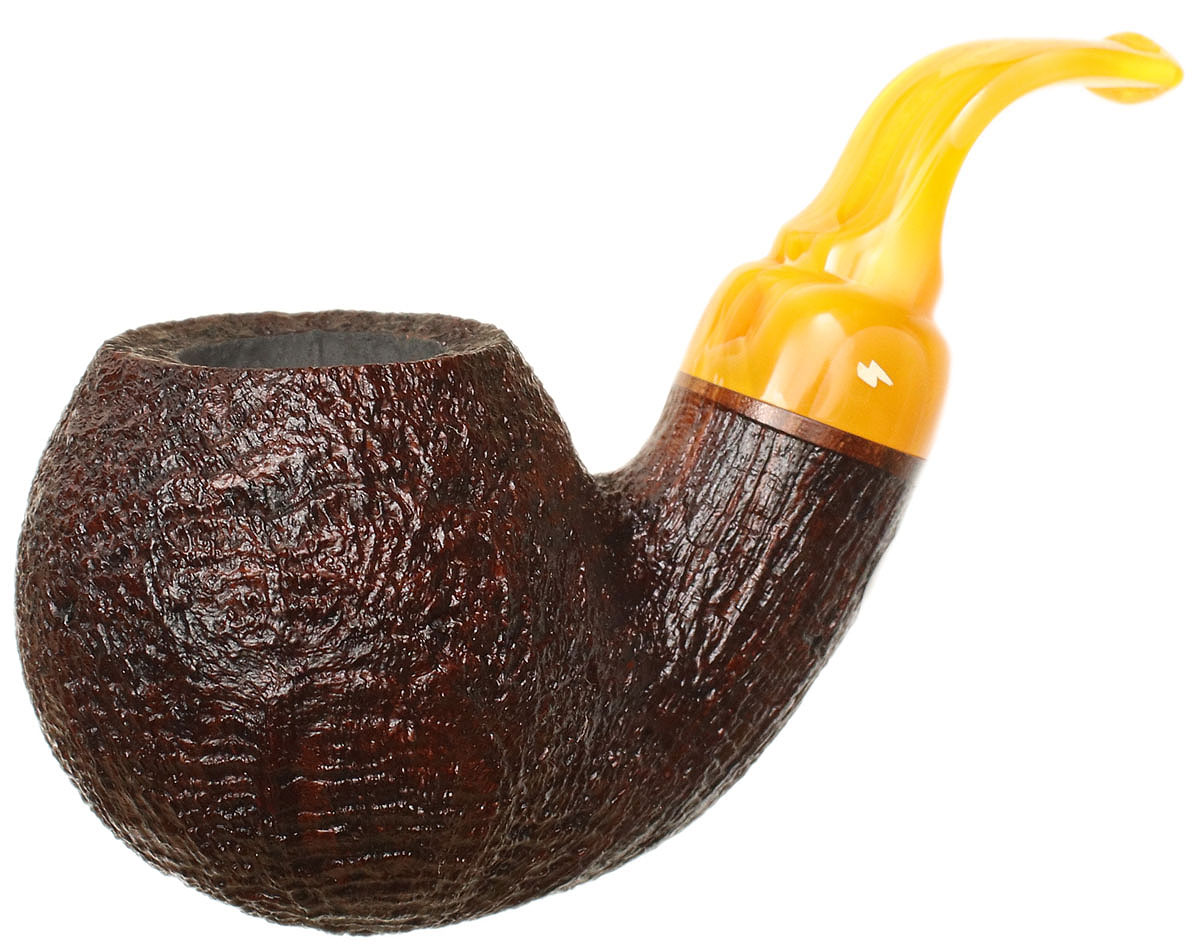fuse tobacco Leather Sandblasted Short Fuse Cannonball with Amber Stem Tobacco Pipe