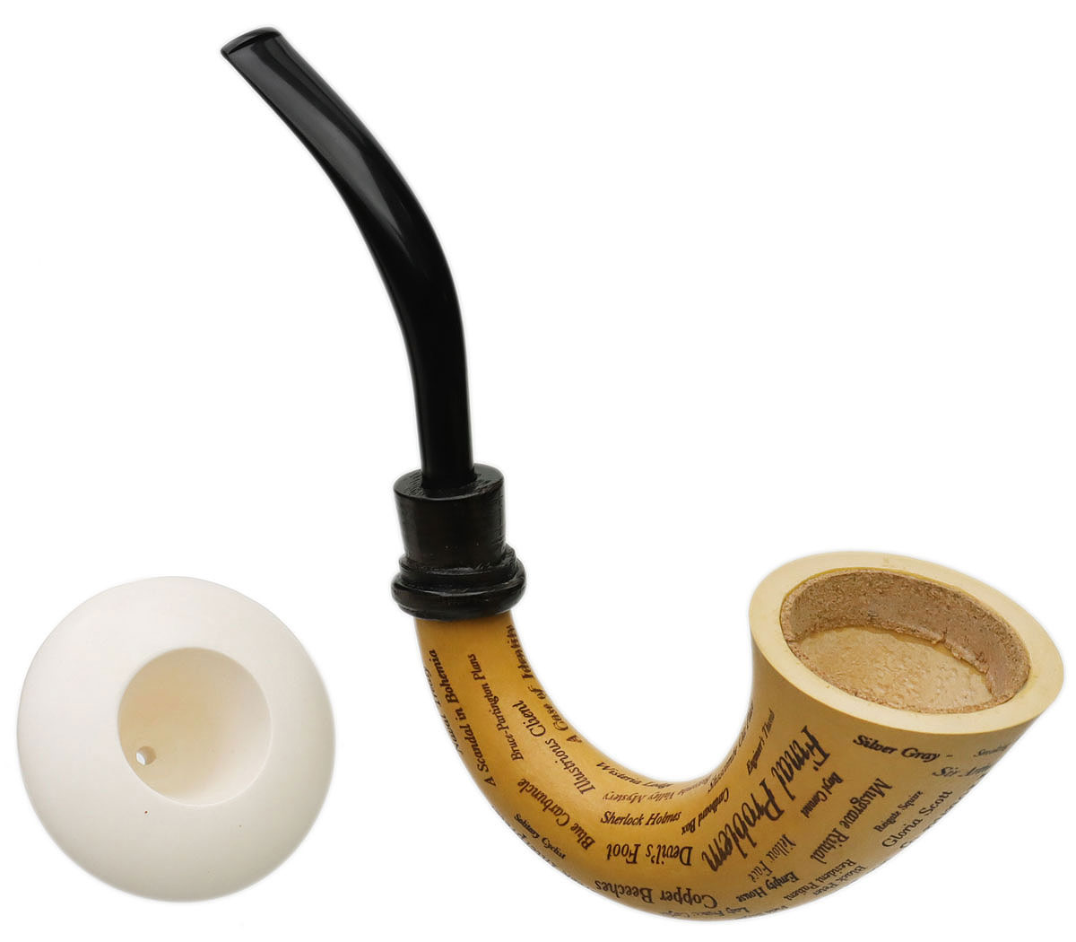 Silver Gray Sherlock Holmes Gourd Calabash with Meerschaum and Morta (with Tamper)