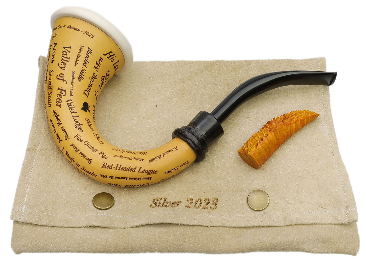 Silver Gray Sherlock Holmes Gourd Calabash with Meerschaum and Morta (with Tamper)