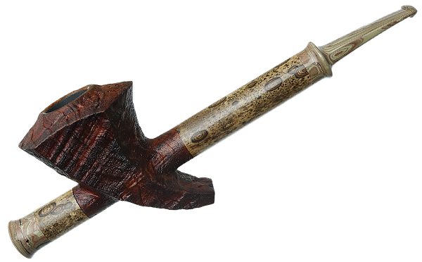 Ryan Alden Sandblasted Madrone Burl Tomahawk Cavalier with River Cane (Ace of Spades)