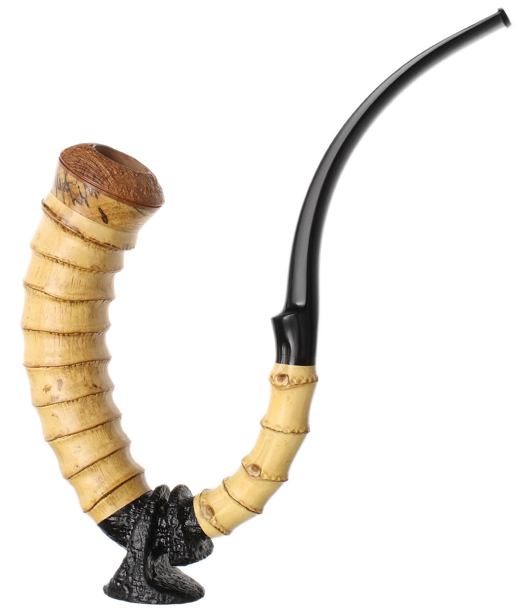Ryan Alden Scorpion Tail Calabash with Bamboo, Meerschaum, and Spalted Pecan (Double Ace of Spades) (with Stand)