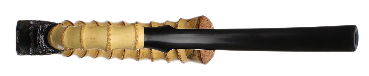 Ryan Alden Scorpion Tail Calabash with Bamboo, Meerschaum, and Spalted Pecan (Double Ace of Spades) (with Stand)