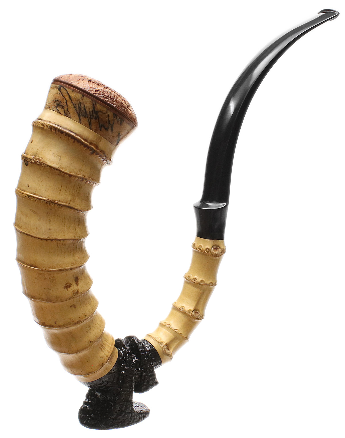 Ryan Alden Scorpion Tail Calabash with Bamboo, Meerschaum, and Spalted Pecan (Double Ace of Spades) (with Stand)