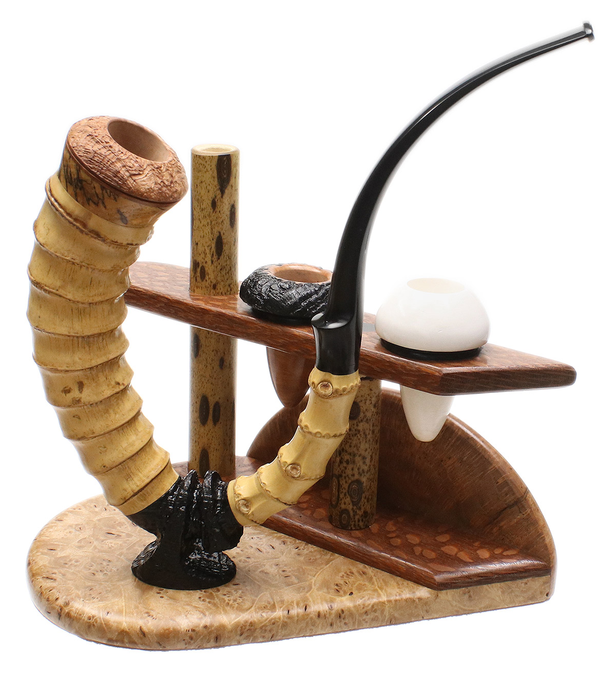 Ryan Alden Scorpion Tail Calabash with Bamboo, Meerschaum, and Spalted Pecan (Double Ace of Spades) (with Stand)
