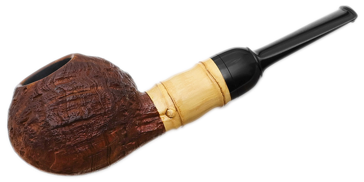 Ryan Alden: Sandblasted Strawberry Wood Apple with Buddha Belly Bamboo  (Jack of Diamonds) Tobacco Pipe