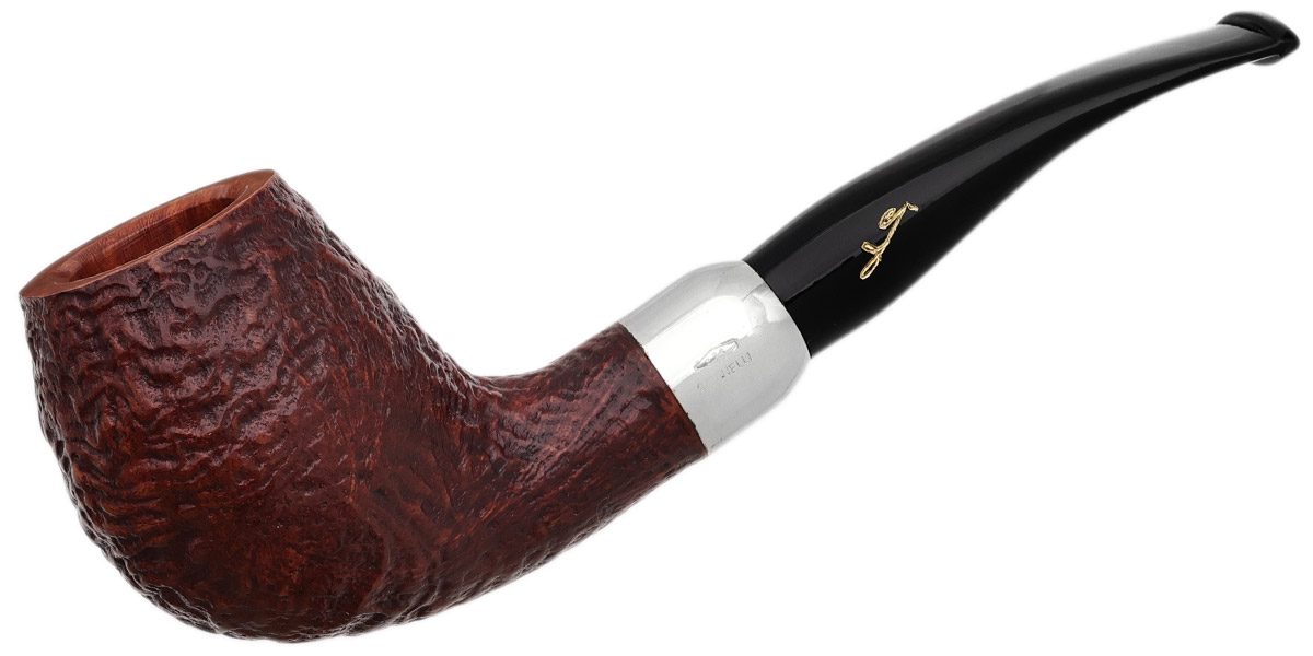 Savinelli Autograph Autograph Sandblasted Bent Billiard with Silver (6mm)