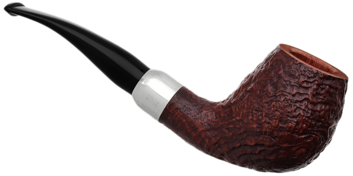 Savinelli Autograph Autograph Sandblasted Bent Billiard with Silver (6mm)