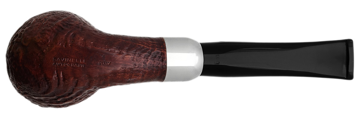Savinelli Autograph Autograph Sandblasted Bent Billiard with Silver (6mm)