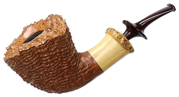 Wojtek Pastuch Sandblasted Natural Bent Dublin with Bamboo and Abalone (0832)
