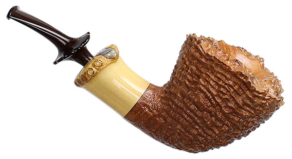 Wojtek Pastuch Sandblasted Natural Bent Dublin with Bamboo and Abalone (0832)