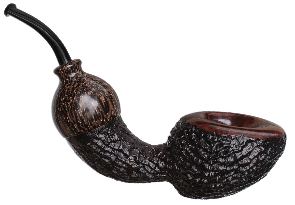 Wojtek Pastuch Partially Sandblasted Reverse Calabash Acorn with Palmwood (1055)