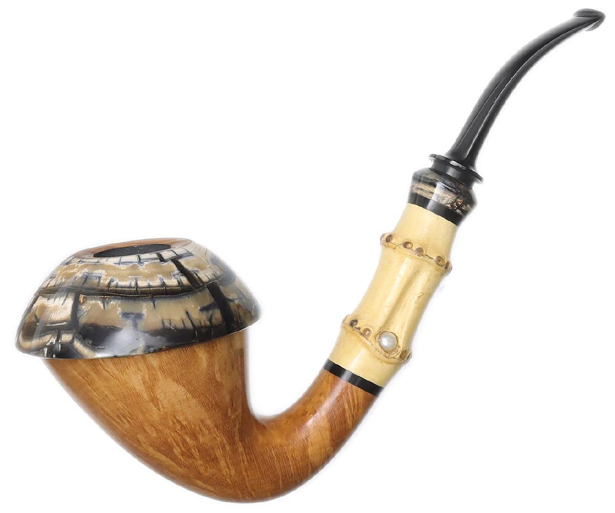 Sabina Santos Smooth Natural Calabash with Bamboo, Mammoth, and Pearls (G)