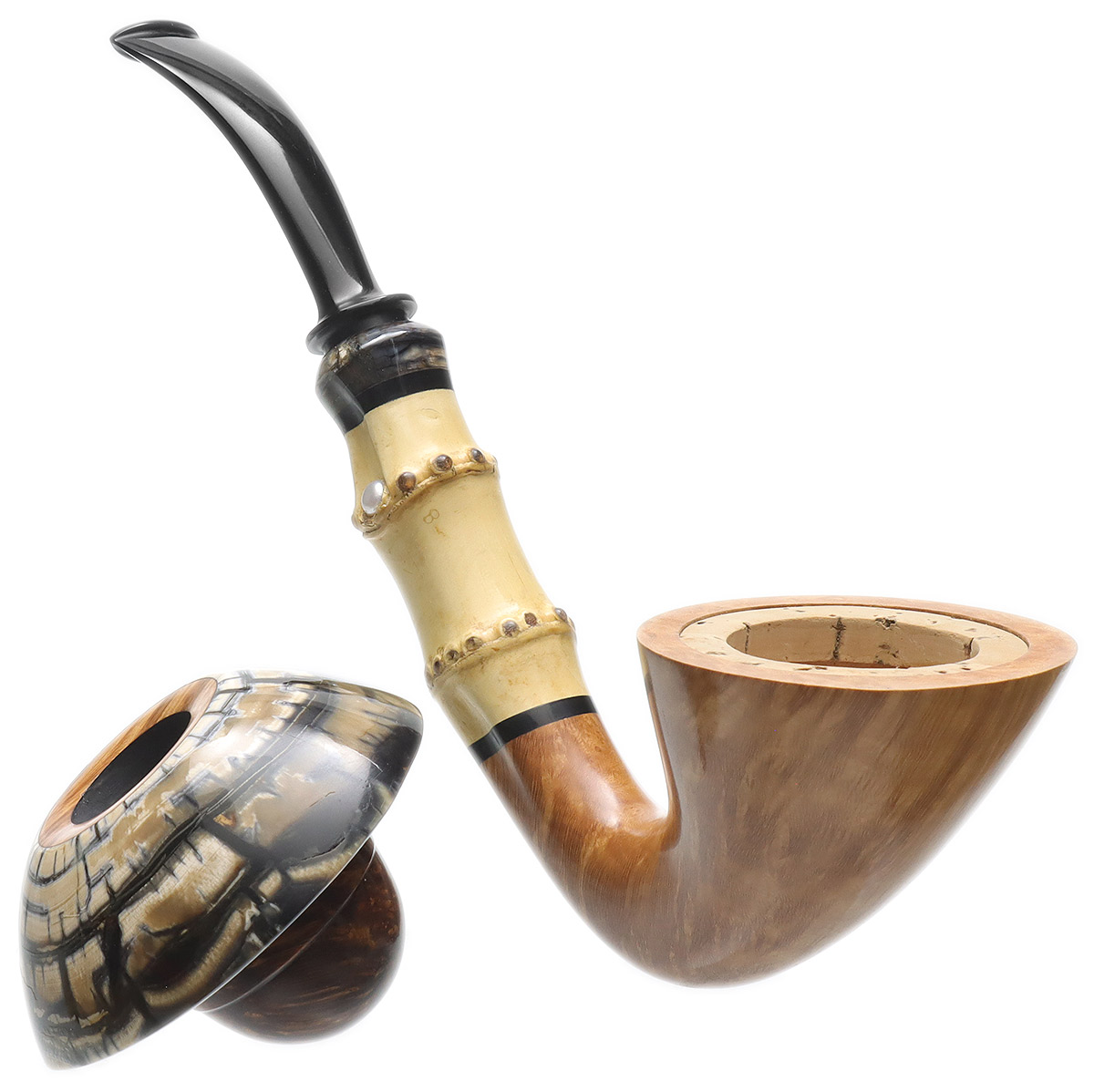 Sabina Santos Smooth Natural Calabash with Bamboo, Mammoth, and Pearls (G)