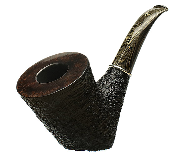 Larry Roush Partially Sandblasted Bent Dublin Sitter with Silver (S5) (2476)