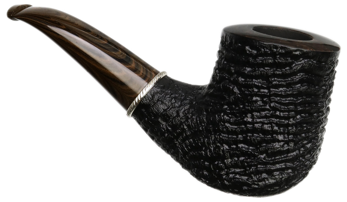 Larry Roush Partially Sandblasted Bent Billiard with Rope Finish Silver (S5) (2633)
