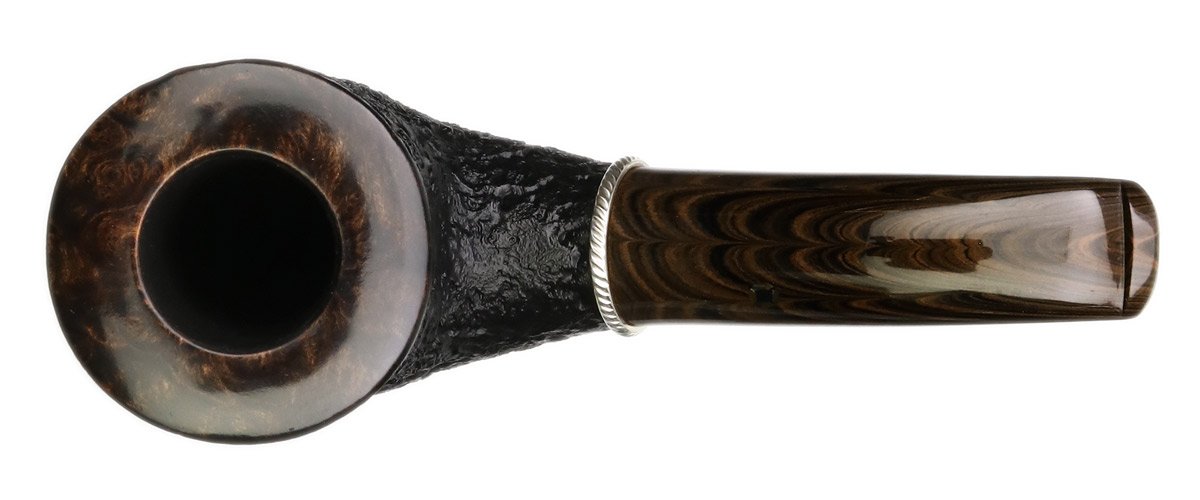 Larry Roush Partially Sandblasted Bent Billiard with Rope Finish Silver (S5) (2633)